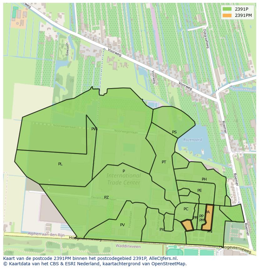 Afbeelding van het postcodegebied 2391 PM op de kaart.