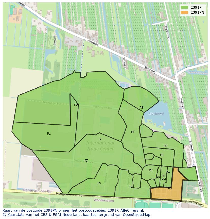Afbeelding van het postcodegebied 2391 PN op de kaart.