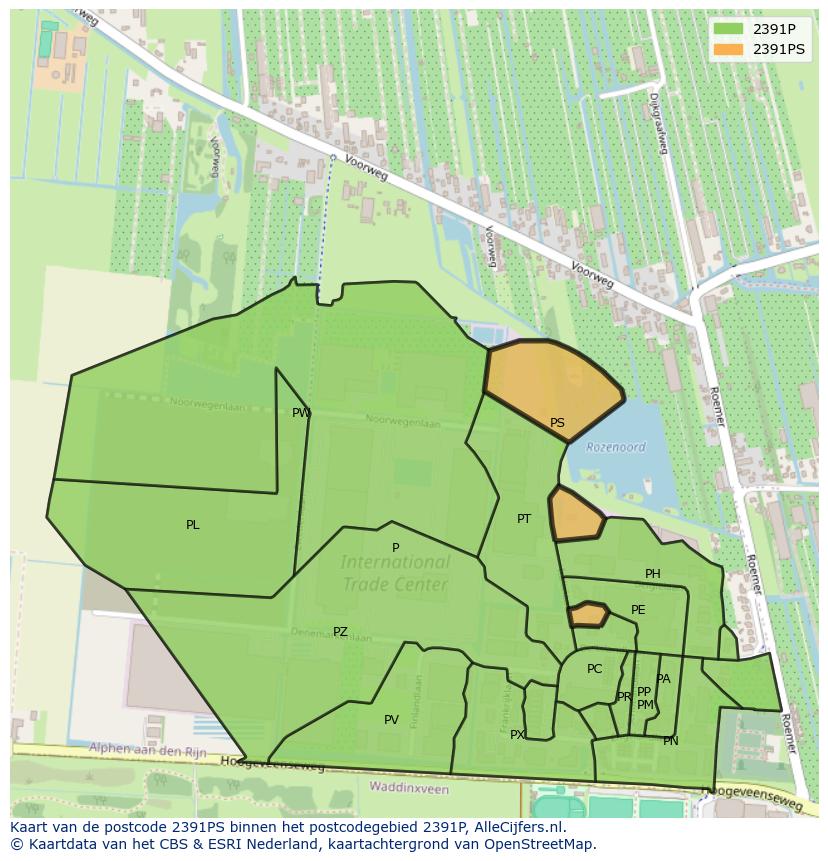 Afbeelding van het postcodegebied 2391 PS op de kaart.