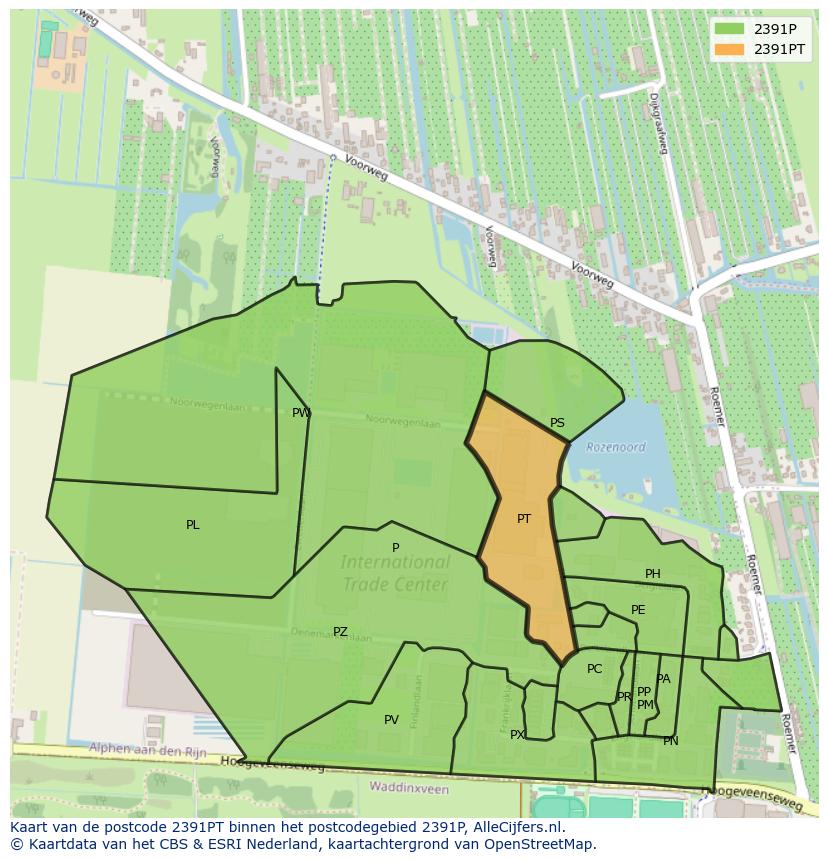 Afbeelding van het postcodegebied 2391 PT op de kaart.