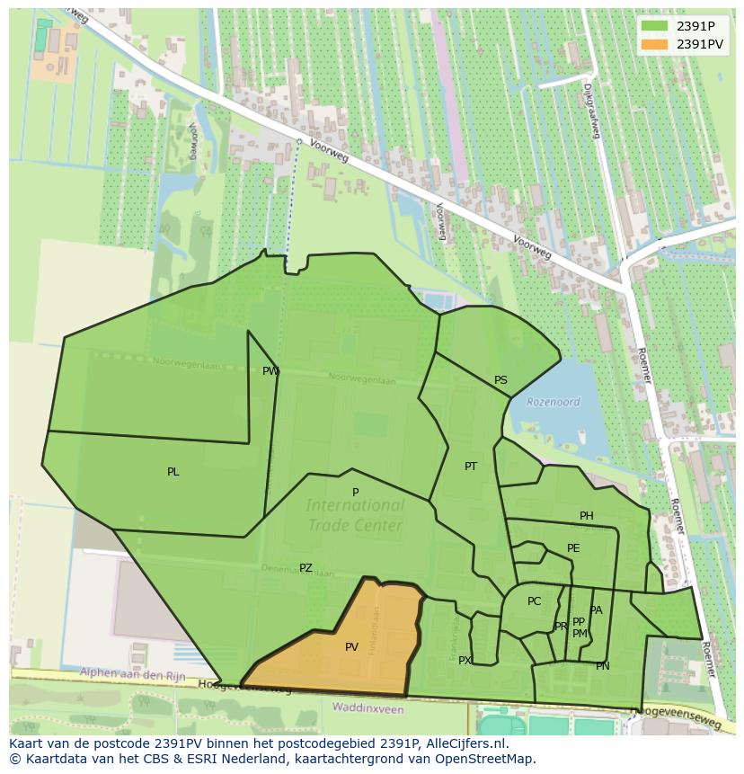 Afbeelding van het postcodegebied 2391 PV op de kaart.