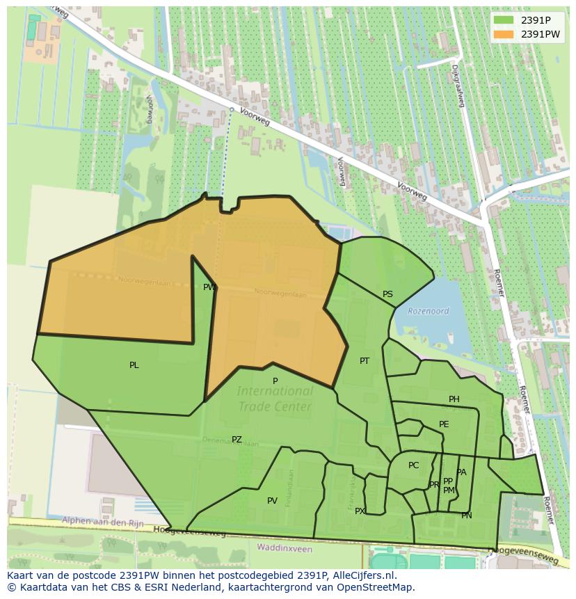 Afbeelding van het postcodegebied 2391 PW op de kaart.