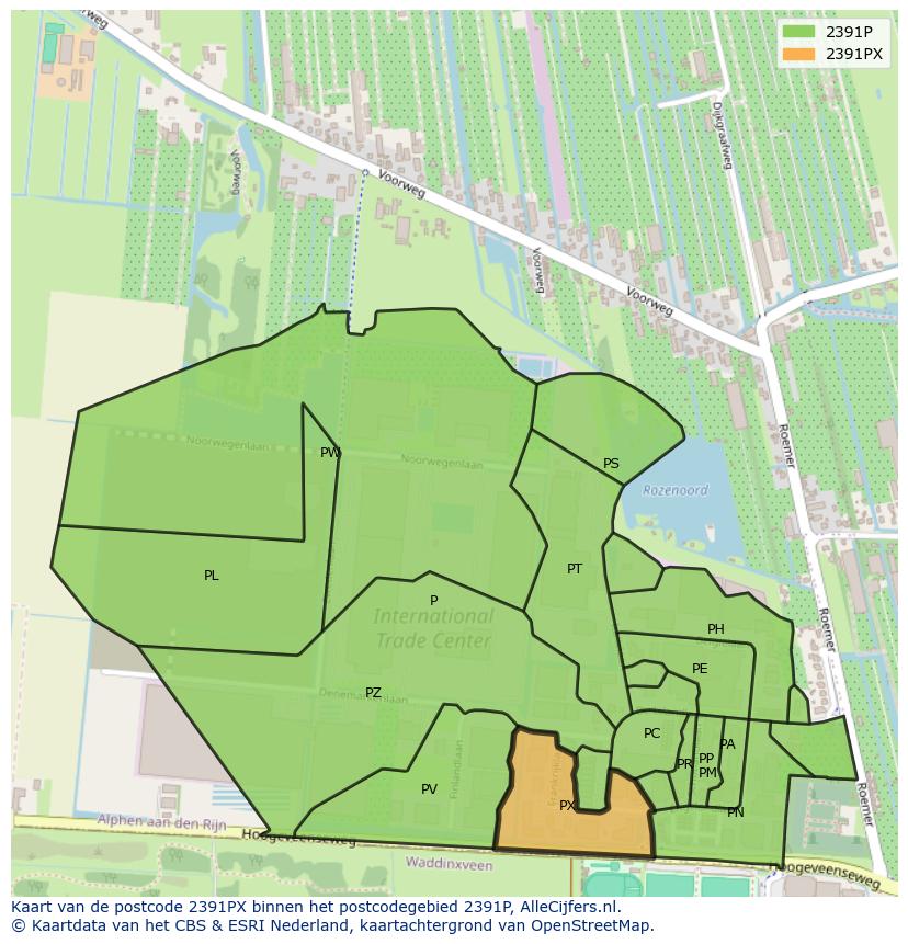 Afbeelding van het postcodegebied 2391 PX op de kaart.