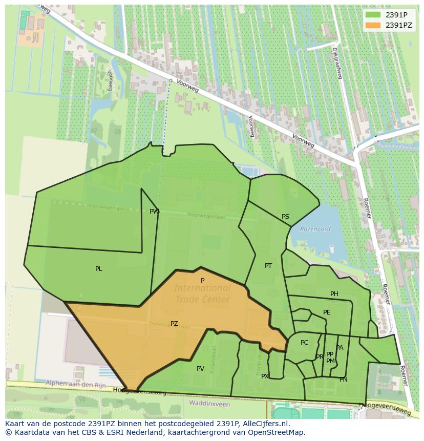 Afbeelding van het postcodegebied 2391 PZ op de kaart.