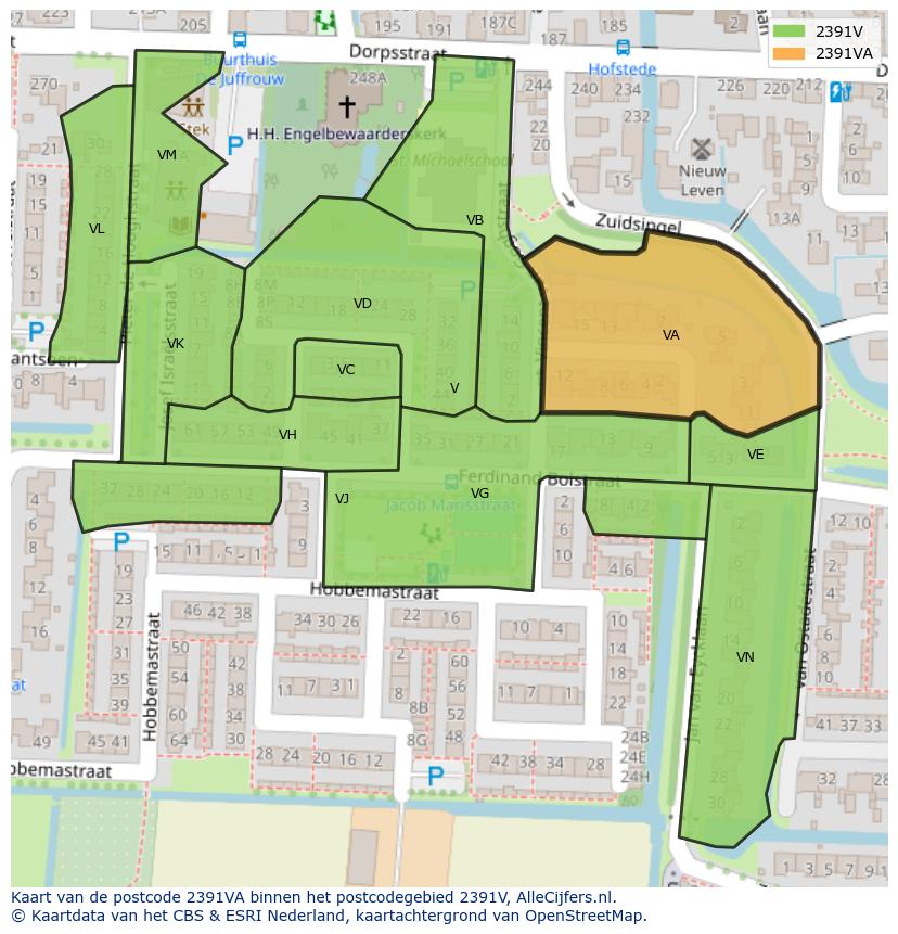 Afbeelding van het postcodegebied 2391 VA op de kaart.