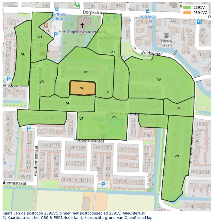 Afbeelding van het postcodegebied 2391 VC op de kaart.