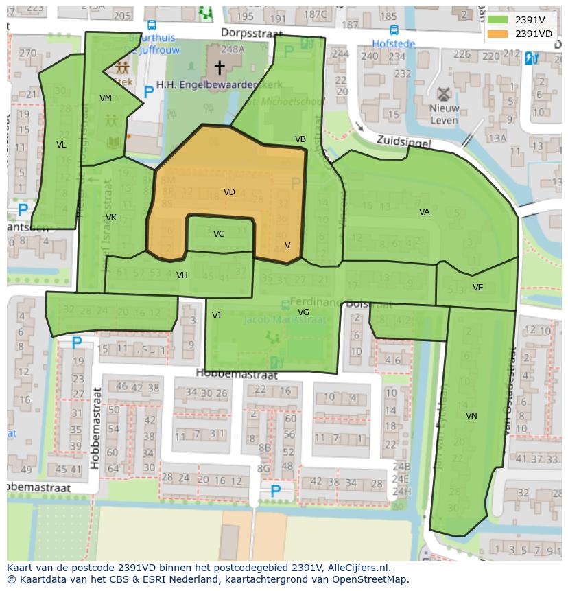 Afbeelding van het postcodegebied 2391 VD op de kaart.