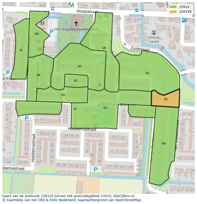 Afbeelding van het postcodegebied 2391 VE op de kaart.