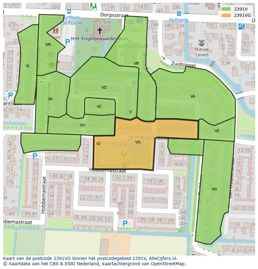 Afbeelding van het postcodegebied 2391 VG op de kaart.