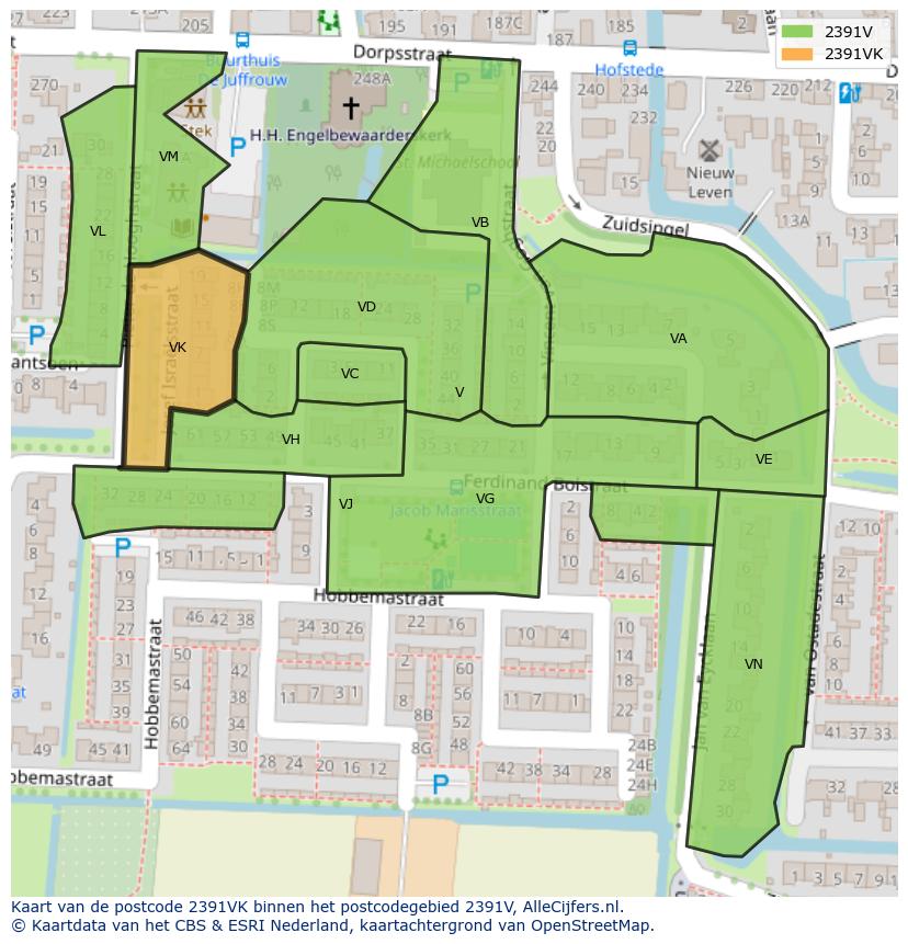 Afbeelding van het postcodegebied 2391 VK op de kaart.