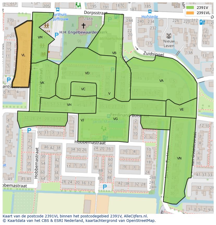 Afbeelding van het postcodegebied 2391 VL op de kaart.