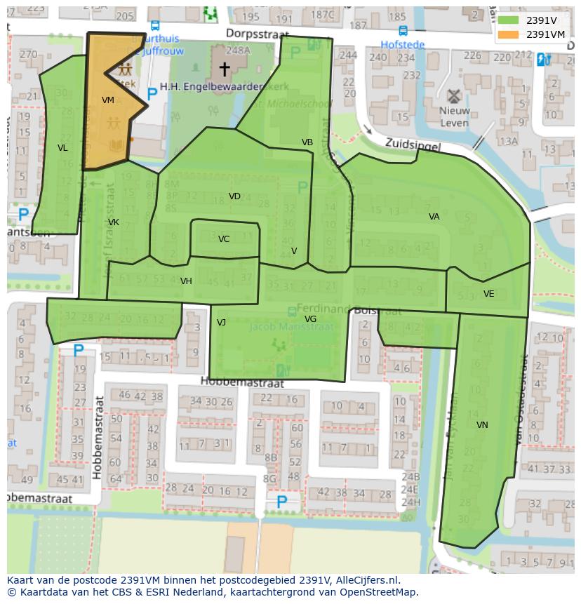 Afbeelding van het postcodegebied 2391 VM op de kaart.