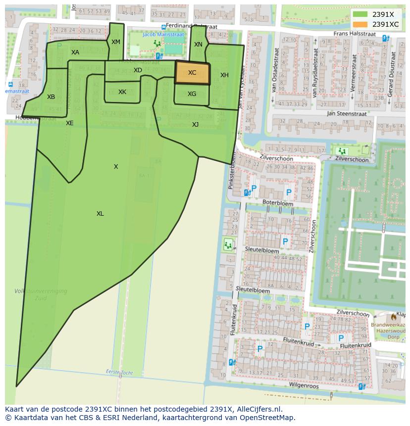 Afbeelding van het postcodegebied 2391 XC op de kaart.