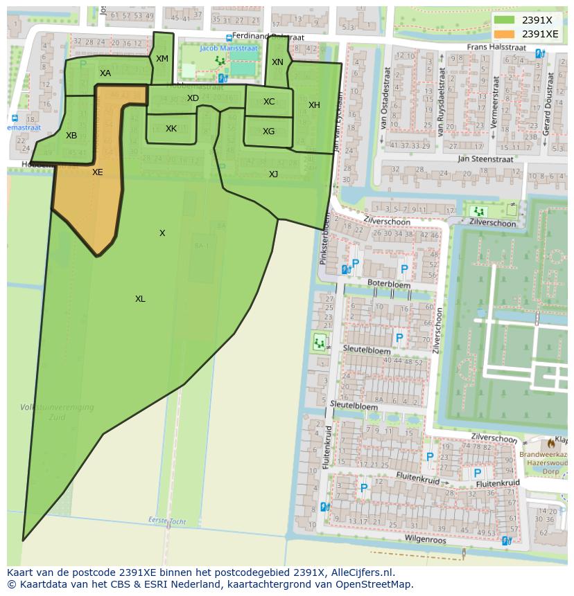 Afbeelding van het postcodegebied 2391 XE op de kaart.
