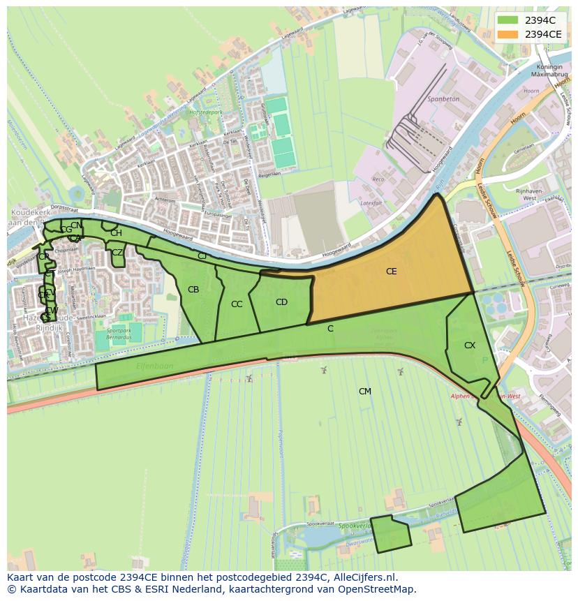 Afbeelding van het postcodegebied 2394 CE op de kaart.