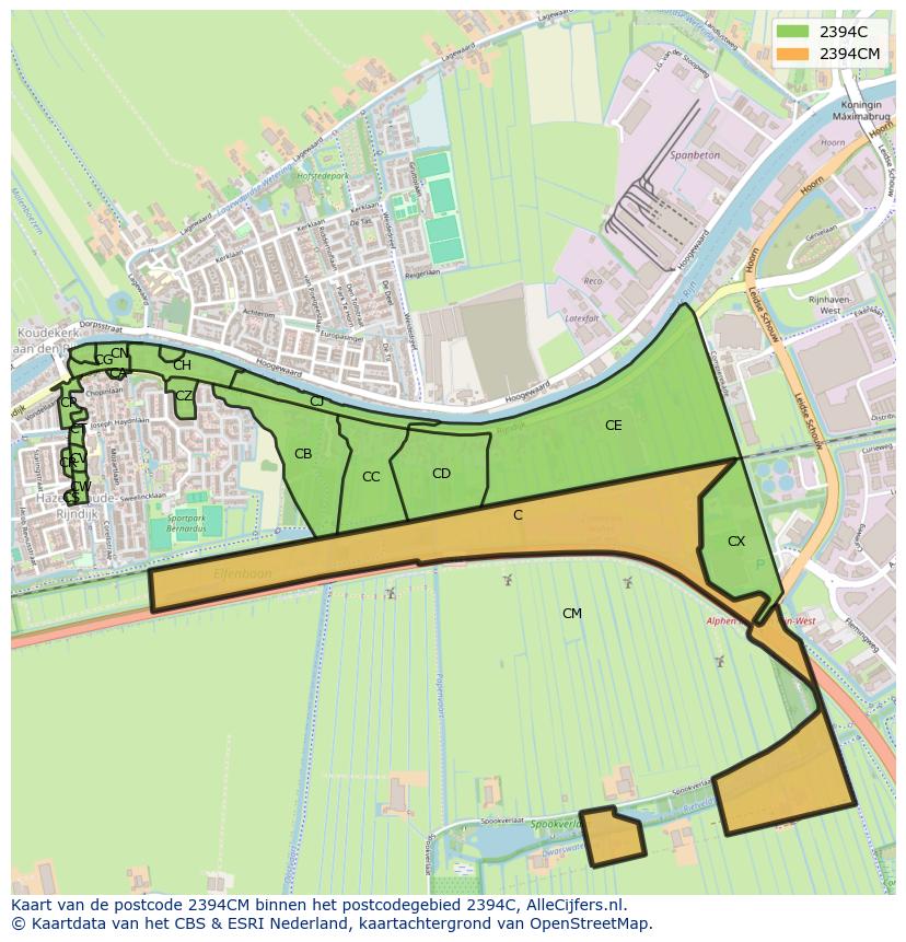 Afbeelding van het postcodegebied 2394 CM op de kaart.