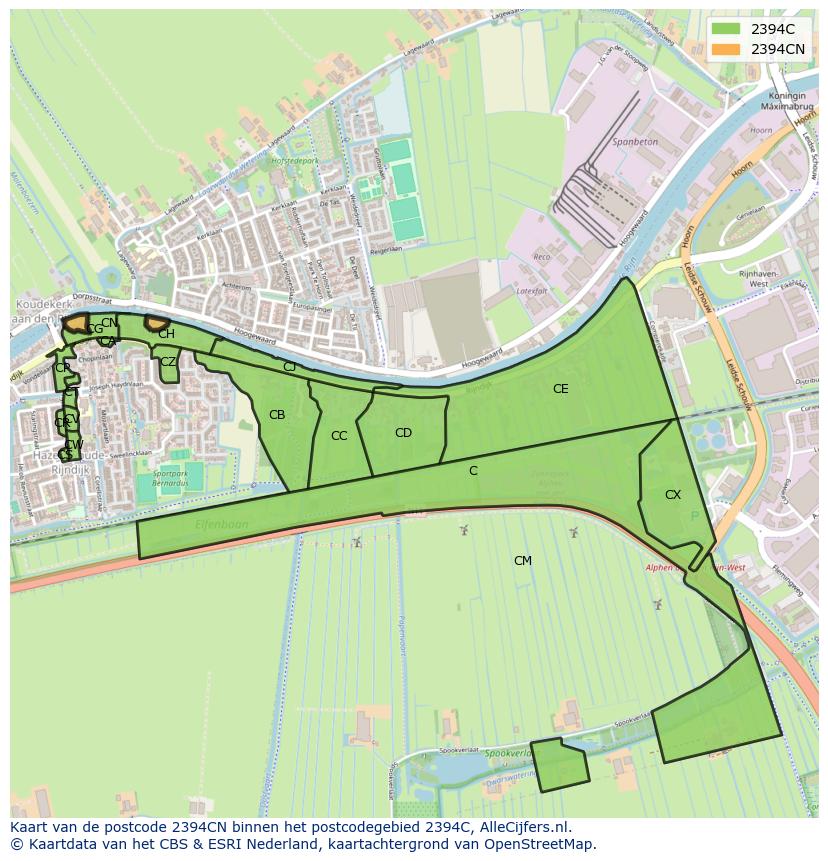 Afbeelding van het postcodegebied 2394 CN op de kaart.