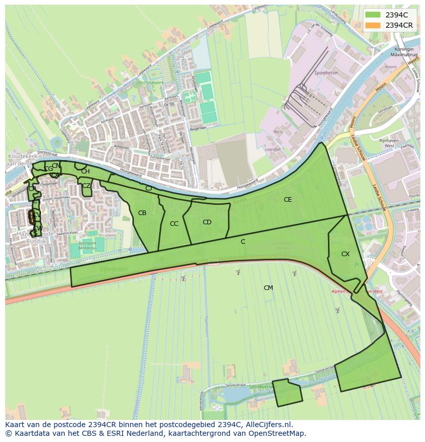 Afbeelding van het postcodegebied 2394 CR op de kaart.