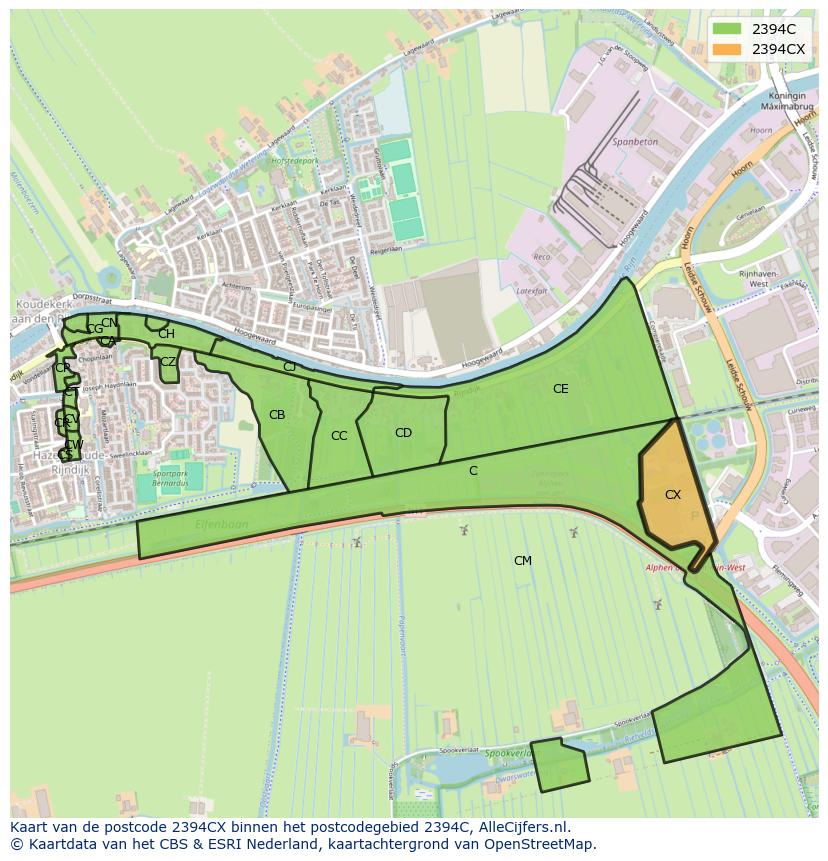 Afbeelding van het postcodegebied 2394 CX op de kaart.