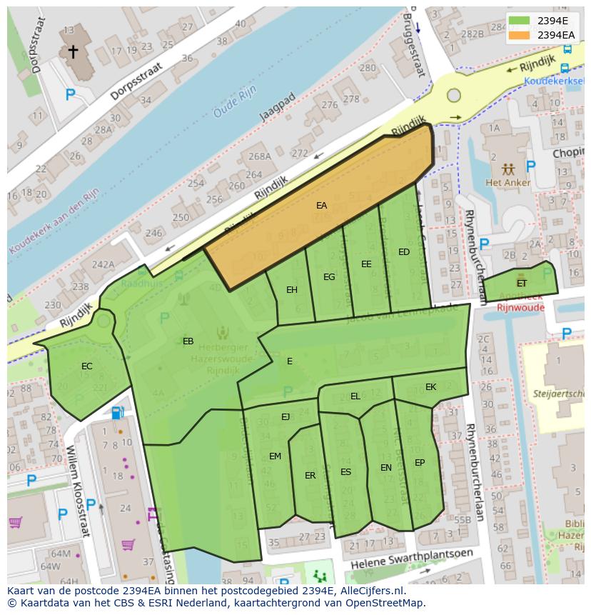 Afbeelding van het postcodegebied 2394 EA op de kaart.
