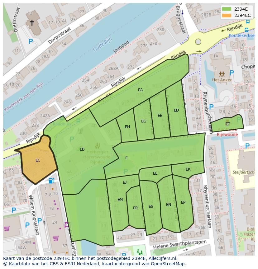 Afbeelding van het postcodegebied 2394 EC op de kaart.