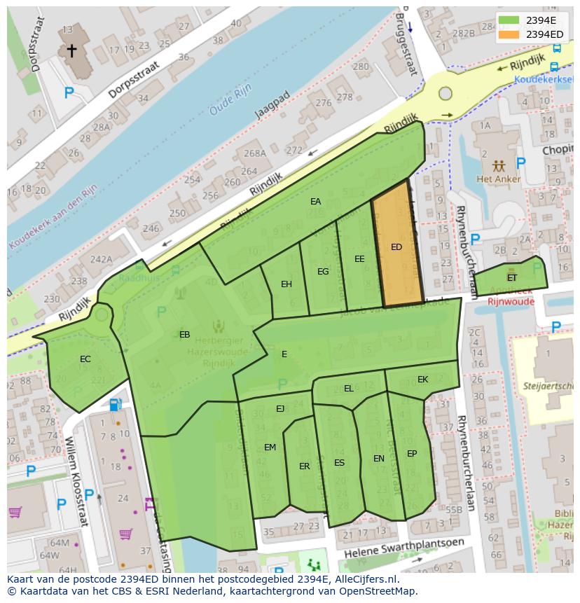 Afbeelding van het postcodegebied 2394 ED op de kaart.