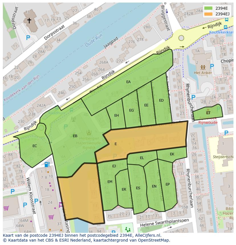 Afbeelding van het postcodegebied 2394 EJ op de kaart.