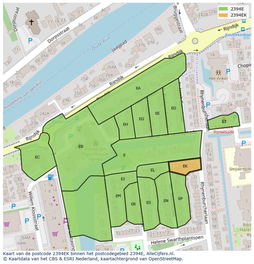 Afbeelding van het postcodegebied 2394 EK op de kaart.
