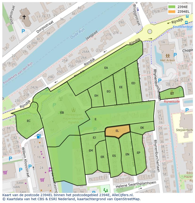 Afbeelding van het postcodegebied 2394 EL op de kaart.