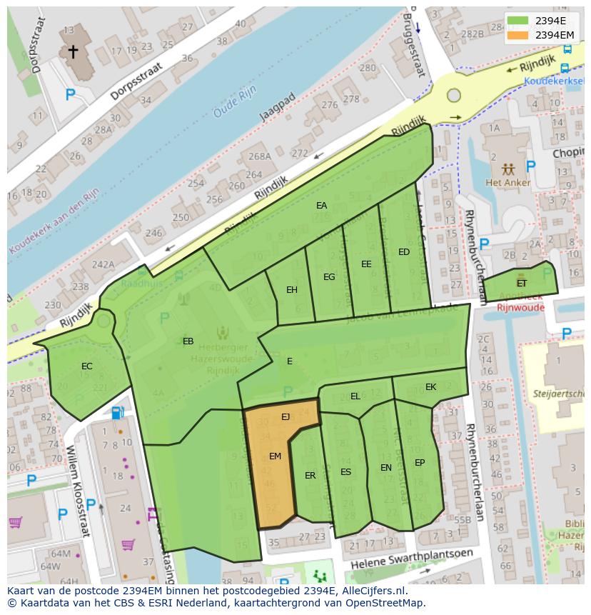 Afbeelding van het postcodegebied 2394 EM op de kaart.