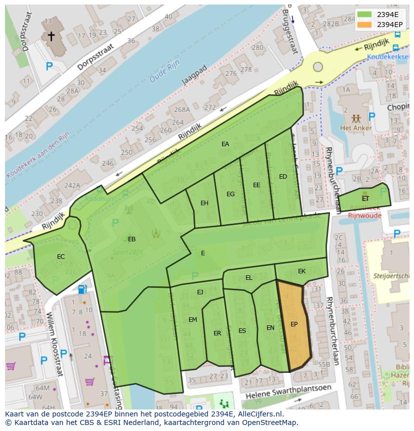 Afbeelding van het postcodegebied 2394 EP op de kaart.