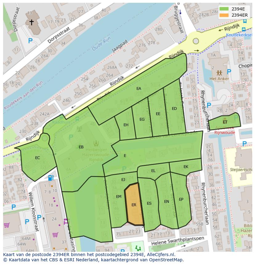 Afbeelding van het postcodegebied 2394 ER op de kaart.