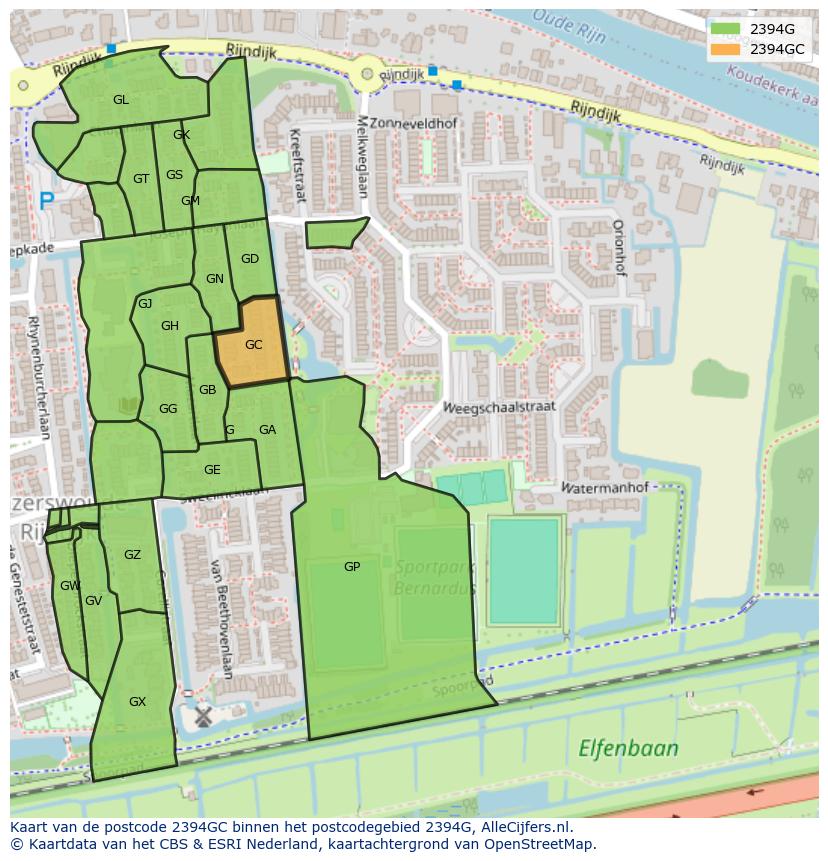 Afbeelding van het postcodegebied 2394 GC op de kaart.