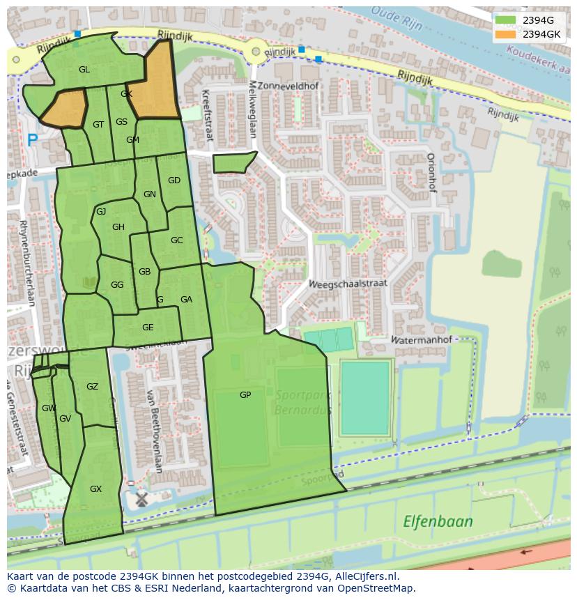 Afbeelding van het postcodegebied 2394 GK op de kaart.
