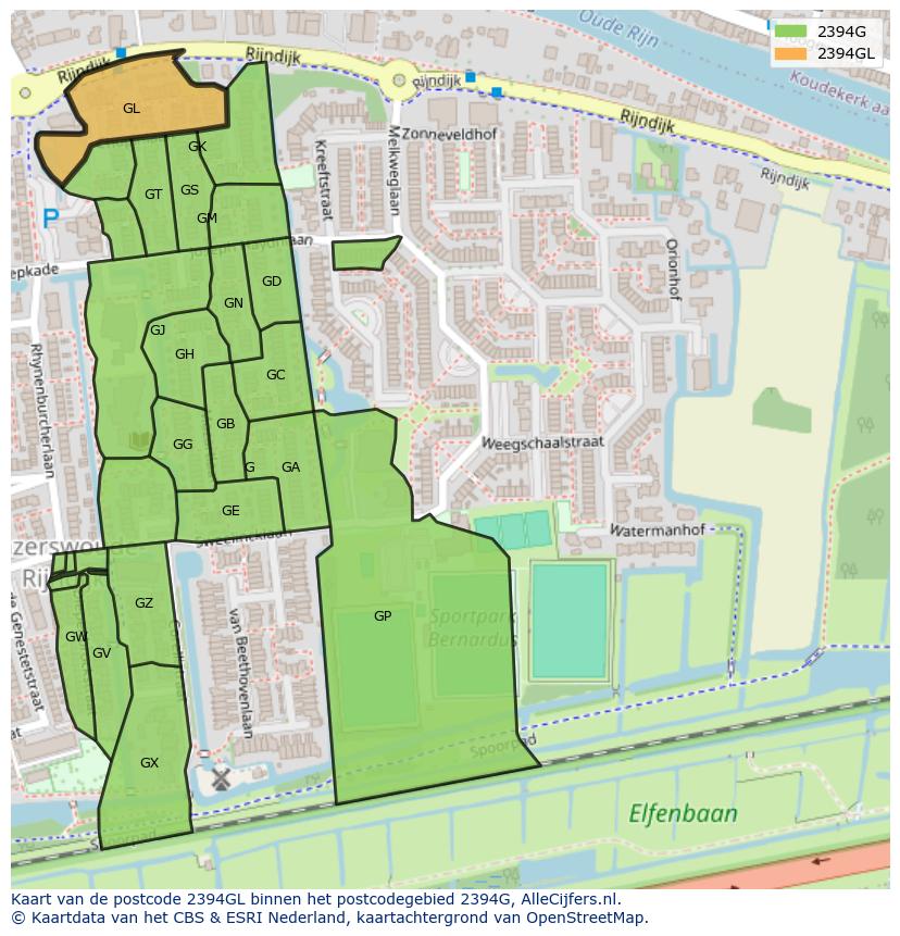 Afbeelding van het postcodegebied 2394 GL op de kaart.