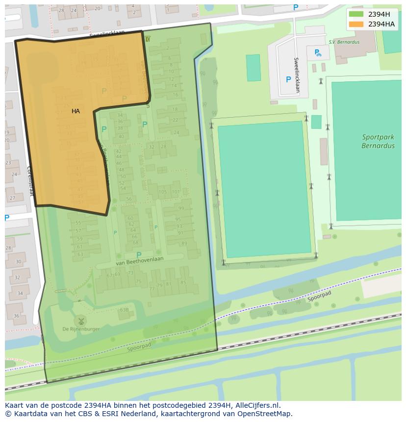 Afbeelding van het postcodegebied 2394 HA op de kaart.