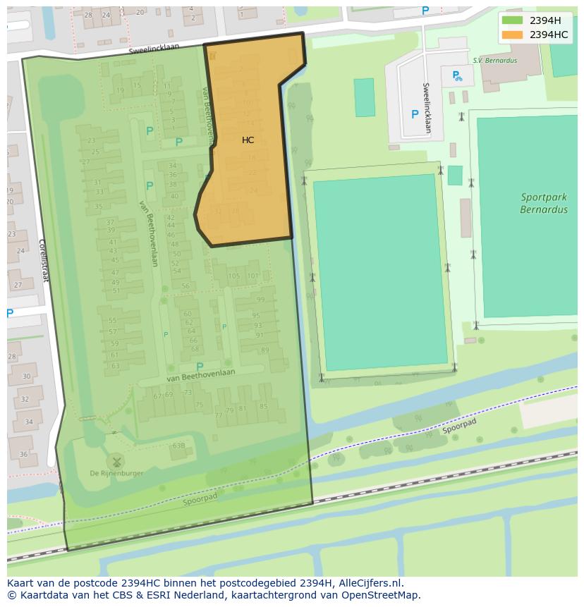 Afbeelding van het postcodegebied 2394 HC op de kaart.