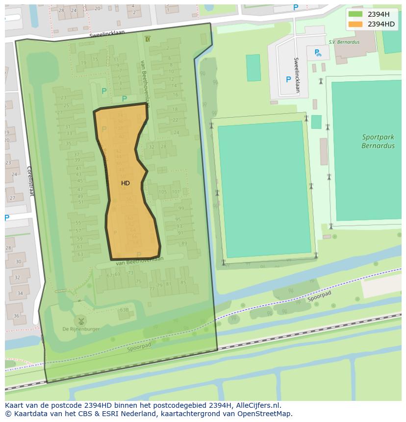 Afbeelding van het postcodegebied 2394 HD op de kaart.