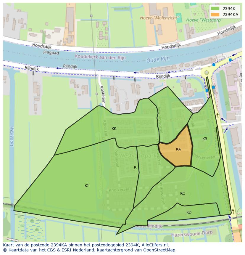 Afbeelding van het postcodegebied 2394 KA op de kaart.