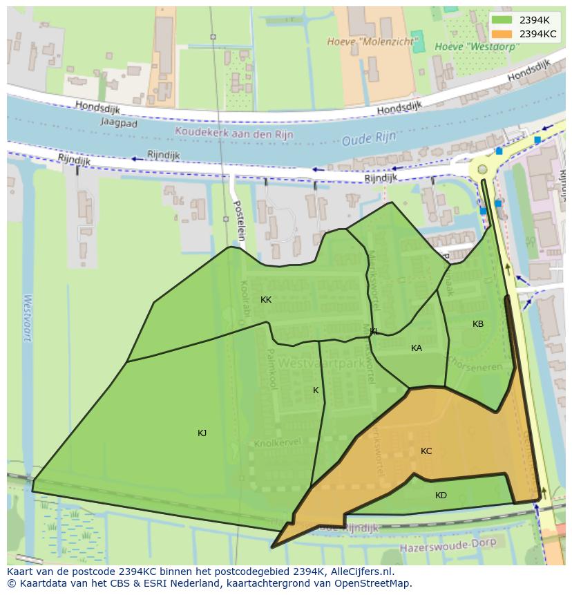 Afbeelding van het postcodegebied 2394 KC op de kaart.
