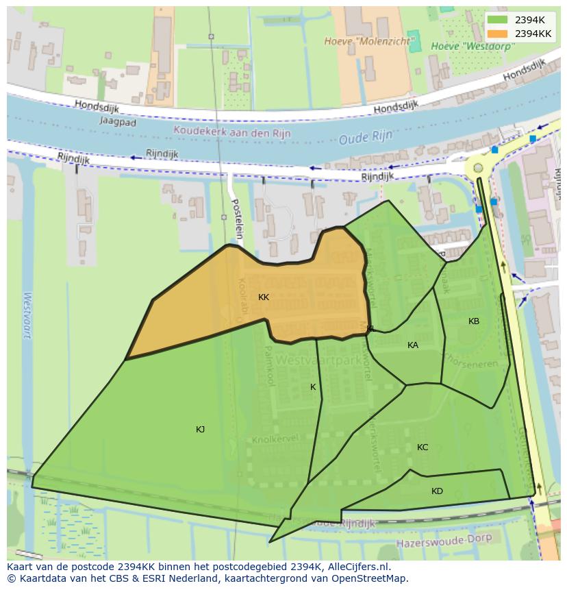Afbeelding van het postcodegebied 2394 KK op de kaart.