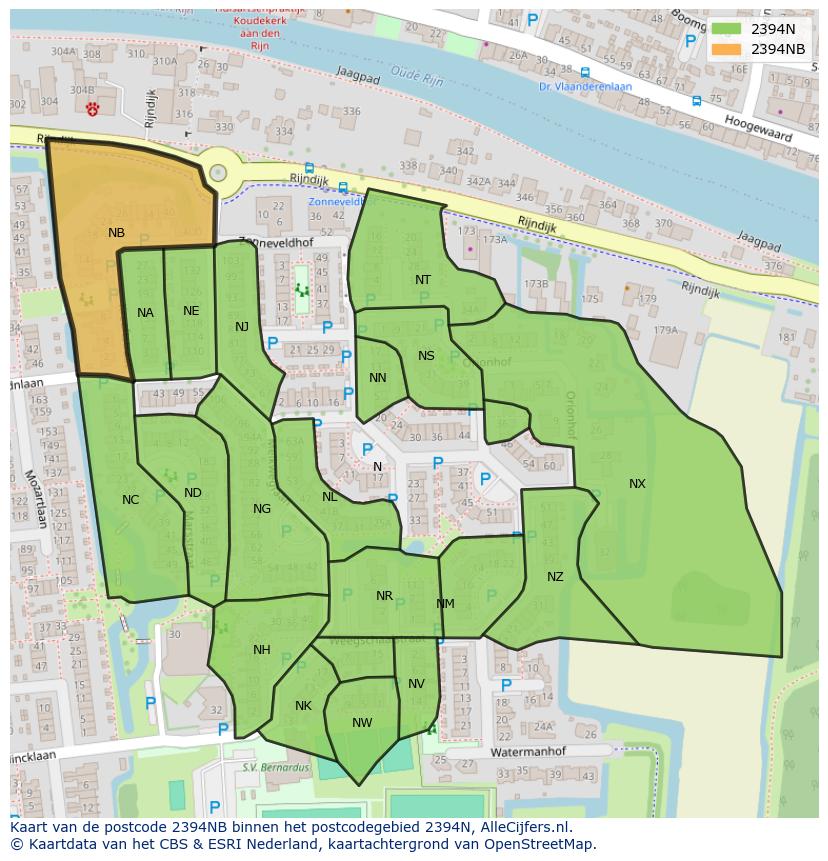 Afbeelding van het postcodegebied 2394 NB op de kaart.