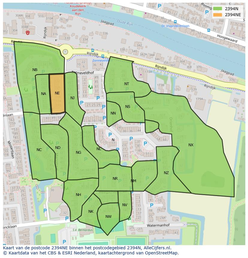 Afbeelding van het postcodegebied 2394 NE op de kaart.