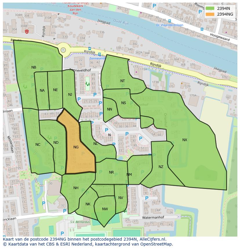Afbeelding van het postcodegebied 2394 NG op de kaart.