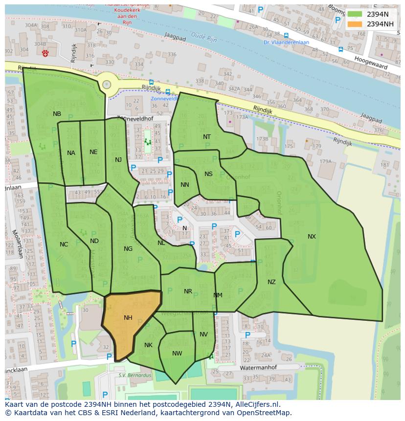 Afbeelding van het postcodegebied 2394 NH op de kaart.