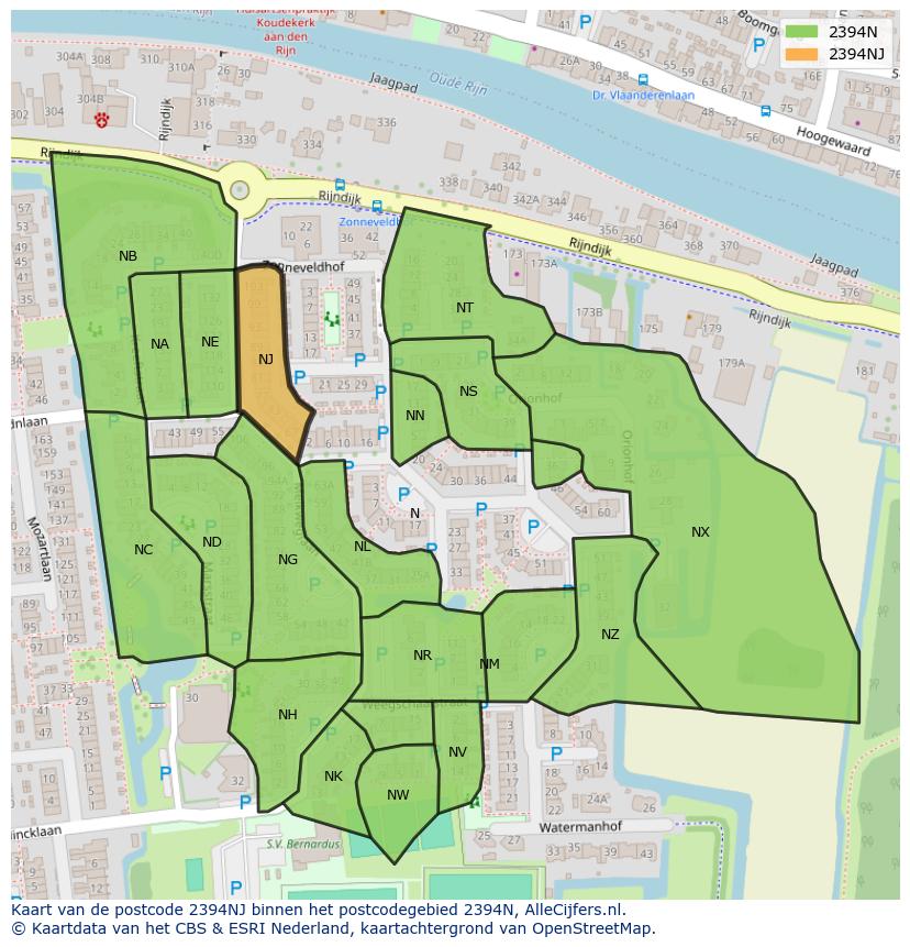 Afbeelding van het postcodegebied 2394 NJ op de kaart.