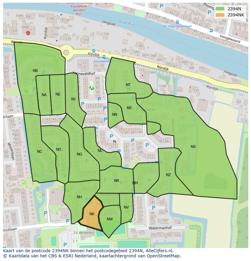 Afbeelding van het postcodegebied 2394 NK op de kaart.