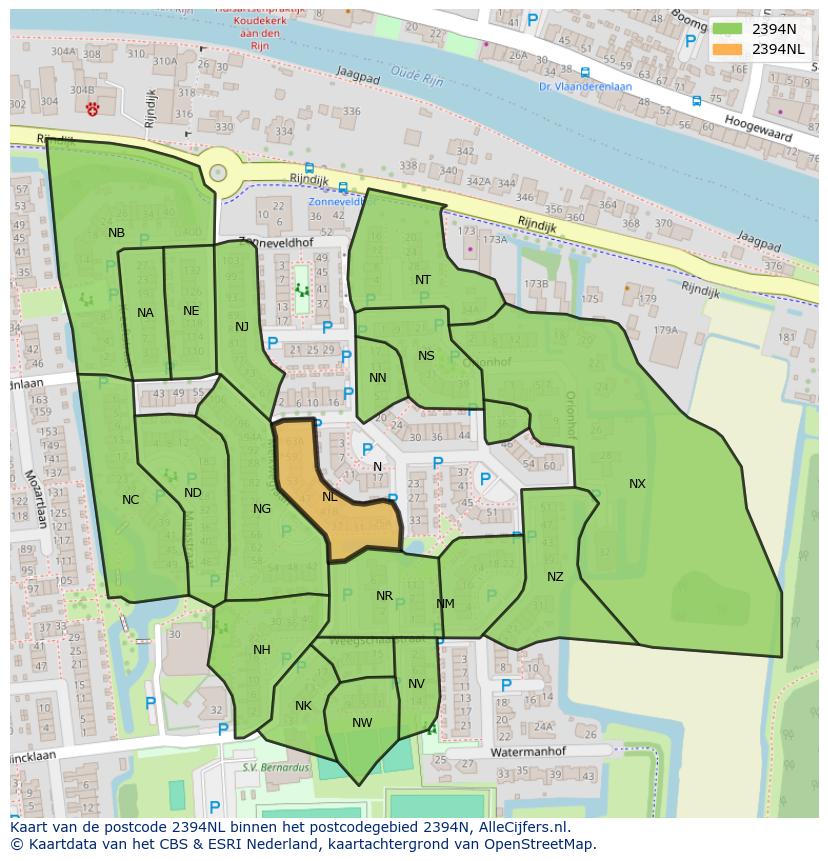 Afbeelding van het postcodegebied 2394 NL op de kaart.
