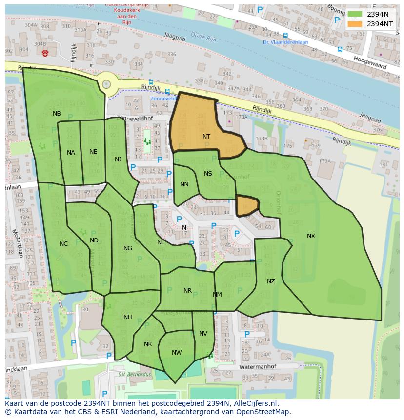 Afbeelding van het postcodegebied 2394 NT op de kaart.