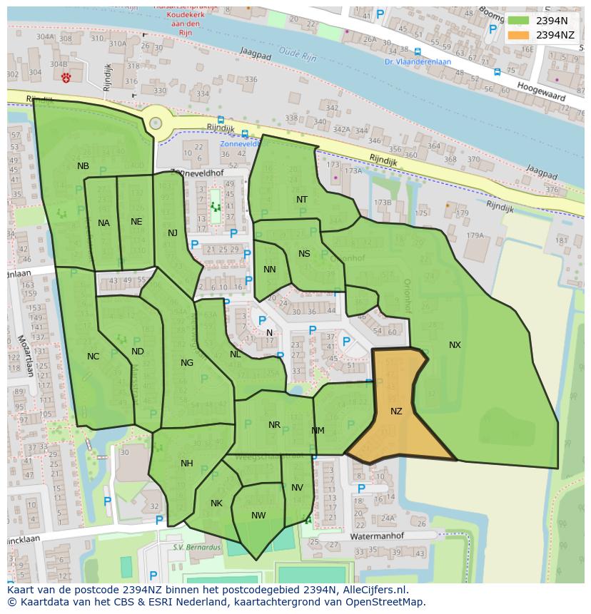 Afbeelding van het postcodegebied 2394 NZ op de kaart.